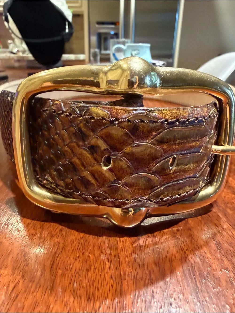 Genuine Python Snakeskin Belt Brass Buckle Sz 80